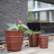 Set di 3 vasi per piante in ceramica rosso-bruna lucida, resistenti al gelo e decorativi