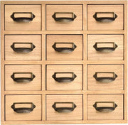 Organizzatore di cassetti in legno per scrivania, cassettiere, 12 cassetti, comodino in legno con maniglie in metallo, naturale
