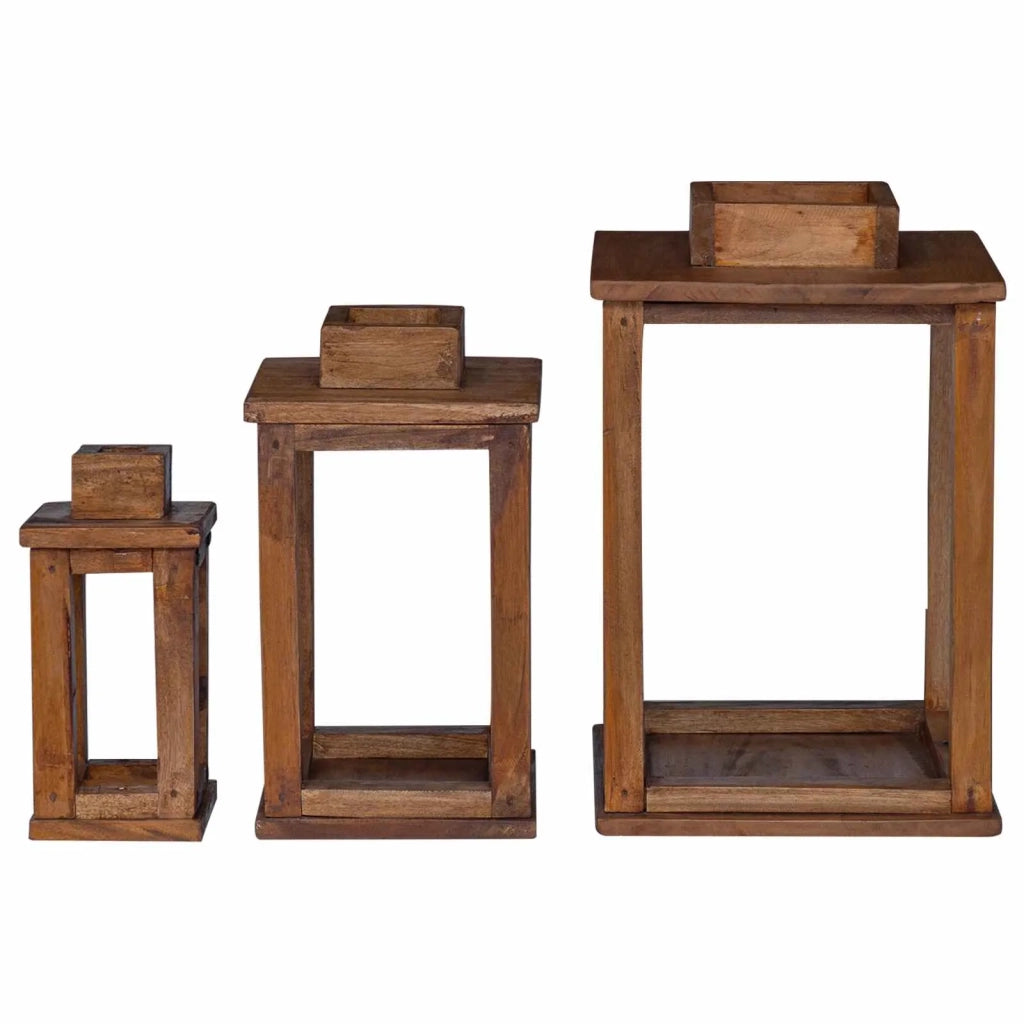 Lanterna 3 pcs Naturale Legno di Mogano