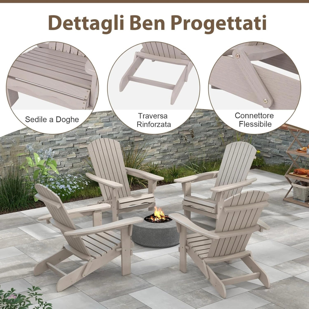 Sedia Adirondack Pieghevole, Sedia da Giardino in Legno di Abete, Poltrona Prendisole con Schienale Alto, Portata 180 kg, 89 x 71 x 94 cm (89 x 71 x 94 cm,Grigio,1)