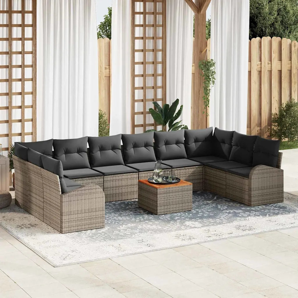 Set Divano da Giardino con cuscino 11 pcs Grigio polyrattan