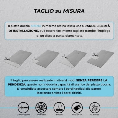 Piatto doccia 70x120 cm grigio effetto pietra in resina riducibile Karen