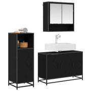 Set di mobili per il Bagno | Armadio da bagno 3 pz Rovere Nero Legno multistrato