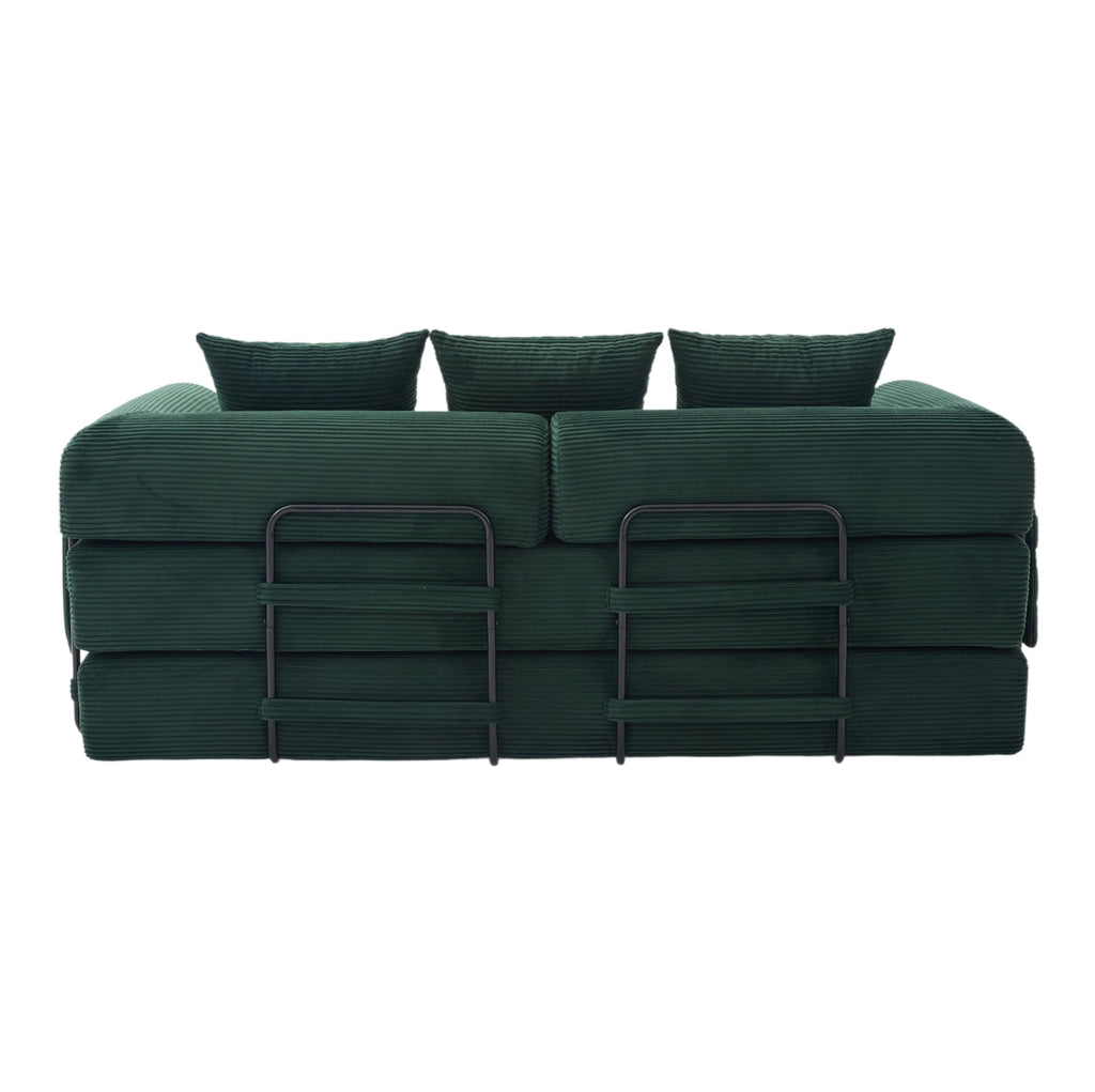 Divano modulare in velluto a coste 200x94x67 cm; colore Emerald con 3 cuscini