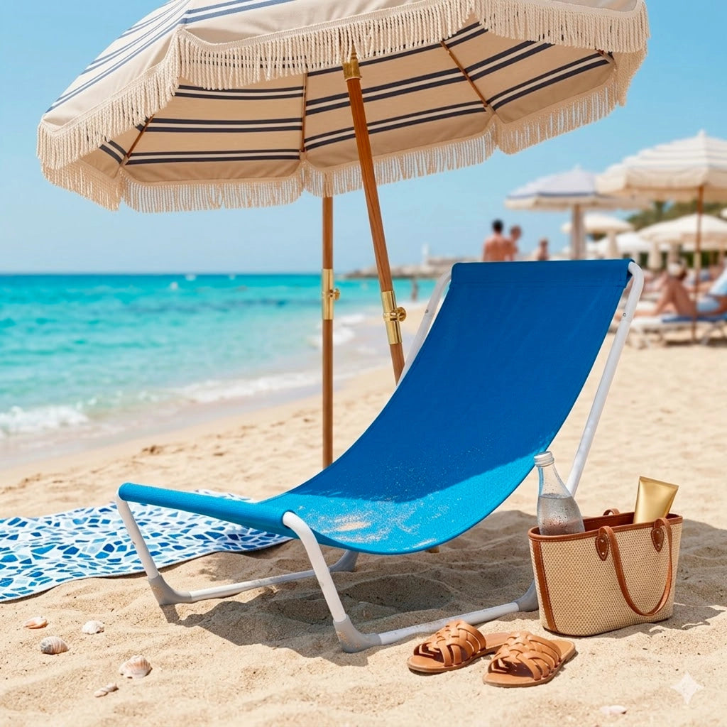 Sedia Sdraio Pieghevole Ergonomica Con Struttura In Acciaio Poliestere Impermeabile Sacca Con Tracolla Per Relax Outdoor Spiaggia Piscina Campeggio Giardino 95 x 60 x 40 Cm Blu