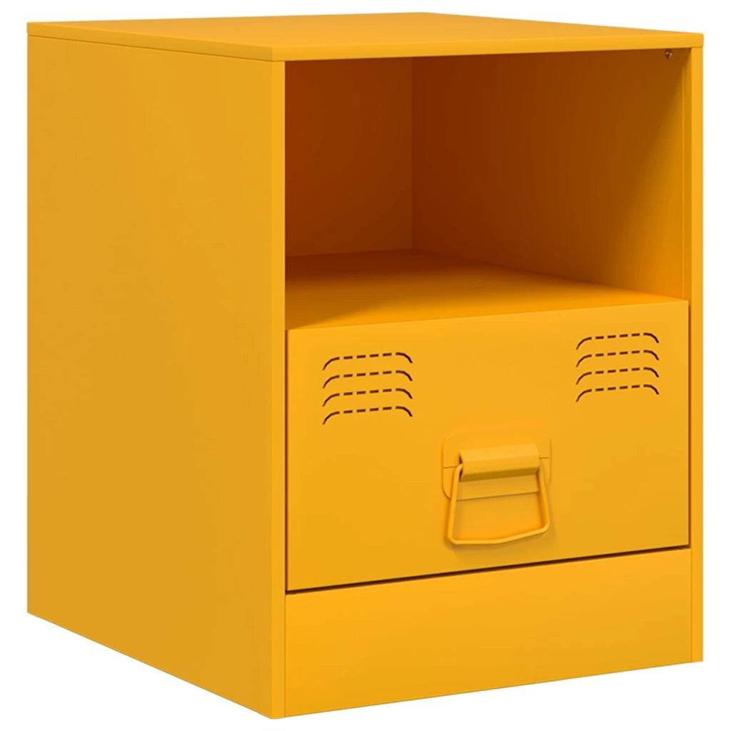 Set di 2 Comodini | Armadio da Notte | Mobiletto da notte Giallo Senape 34,5x39x44 cm in Acciaio