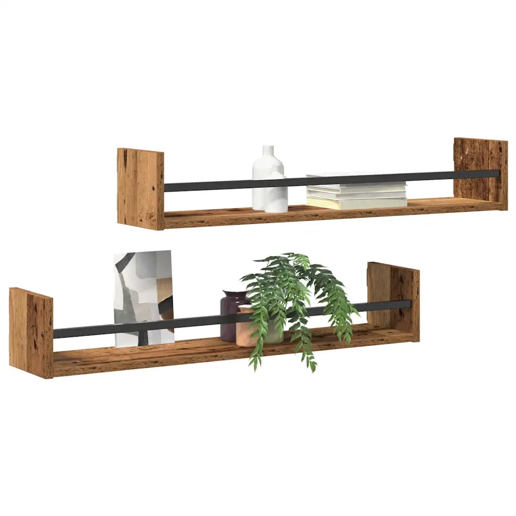 2 pz Scaffale da parete | Ripiano a parete | Mensola a parete Legno vecchio 80 x 16 x 14 cm