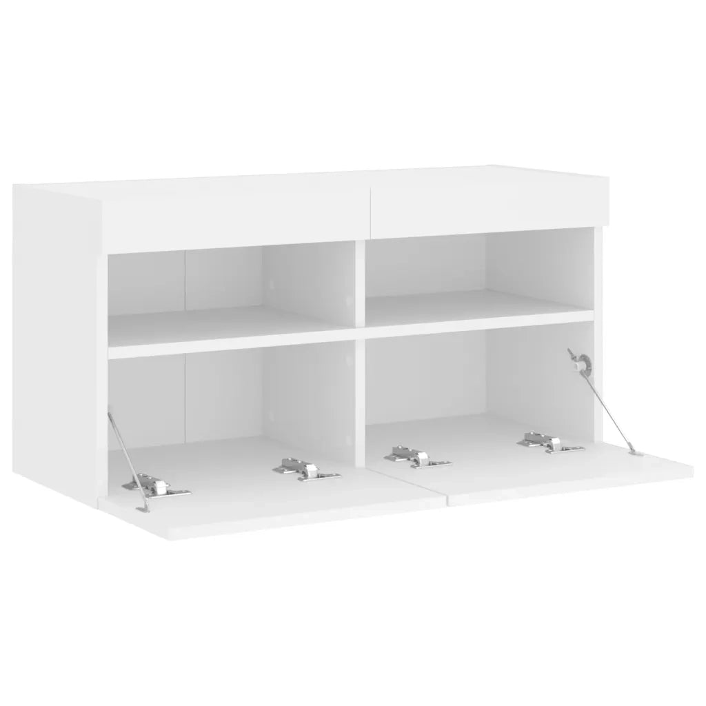 Mobile TV a Parete con Luci LED-Mobile TV a Muro Bianco 80x30x40 cm