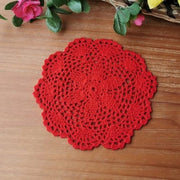 Set di 2 placemats a mano con tessuto a retro, sottopanchine decorative a intreccio macramé, sottopanchine a rilievo con doilie, vaso, per decorazione cucina-soggiorno, per ristoranti, caffè, rosso