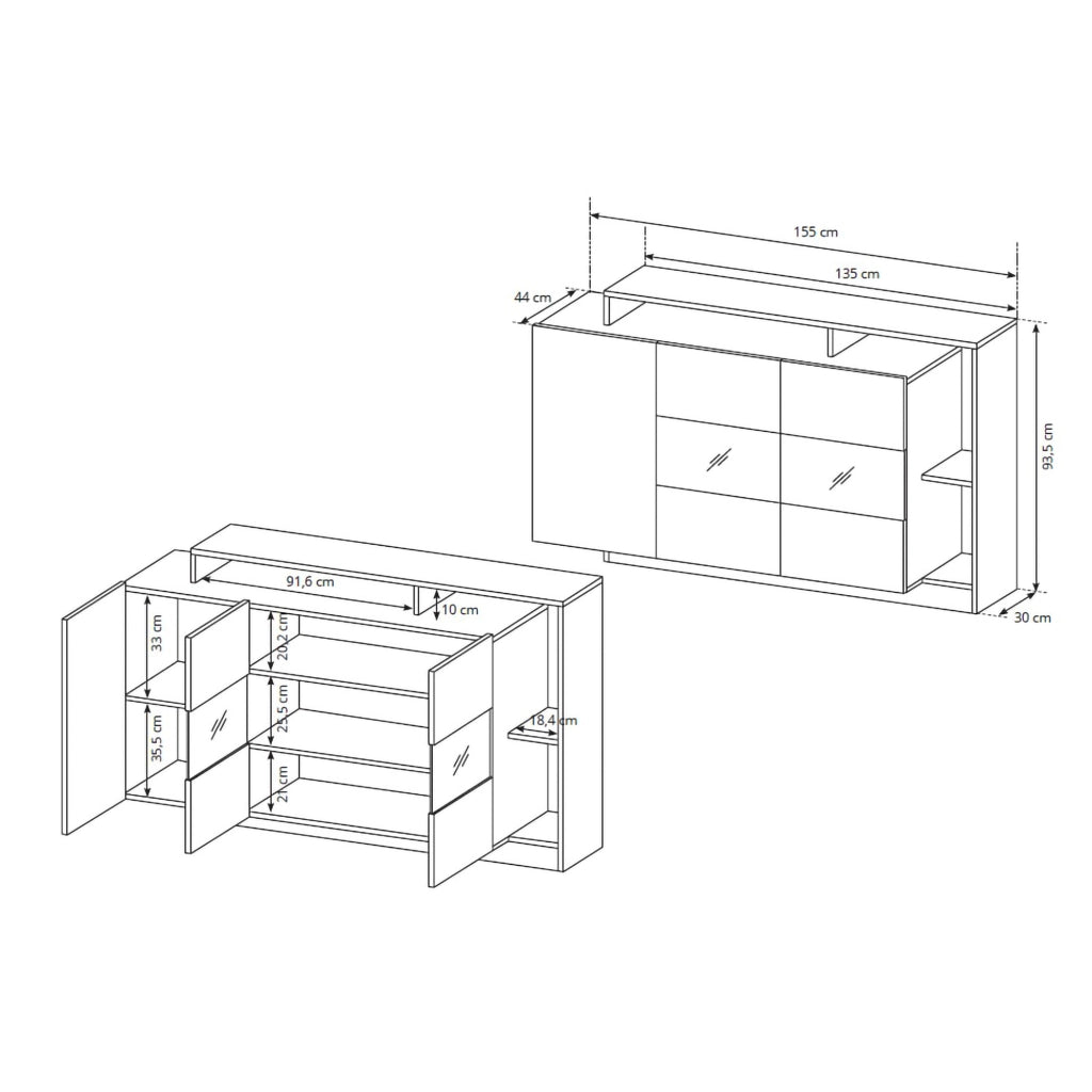 Madia Hafa, Credenza 8 Ripiani, 155x44x94h cm Marrone Rovere