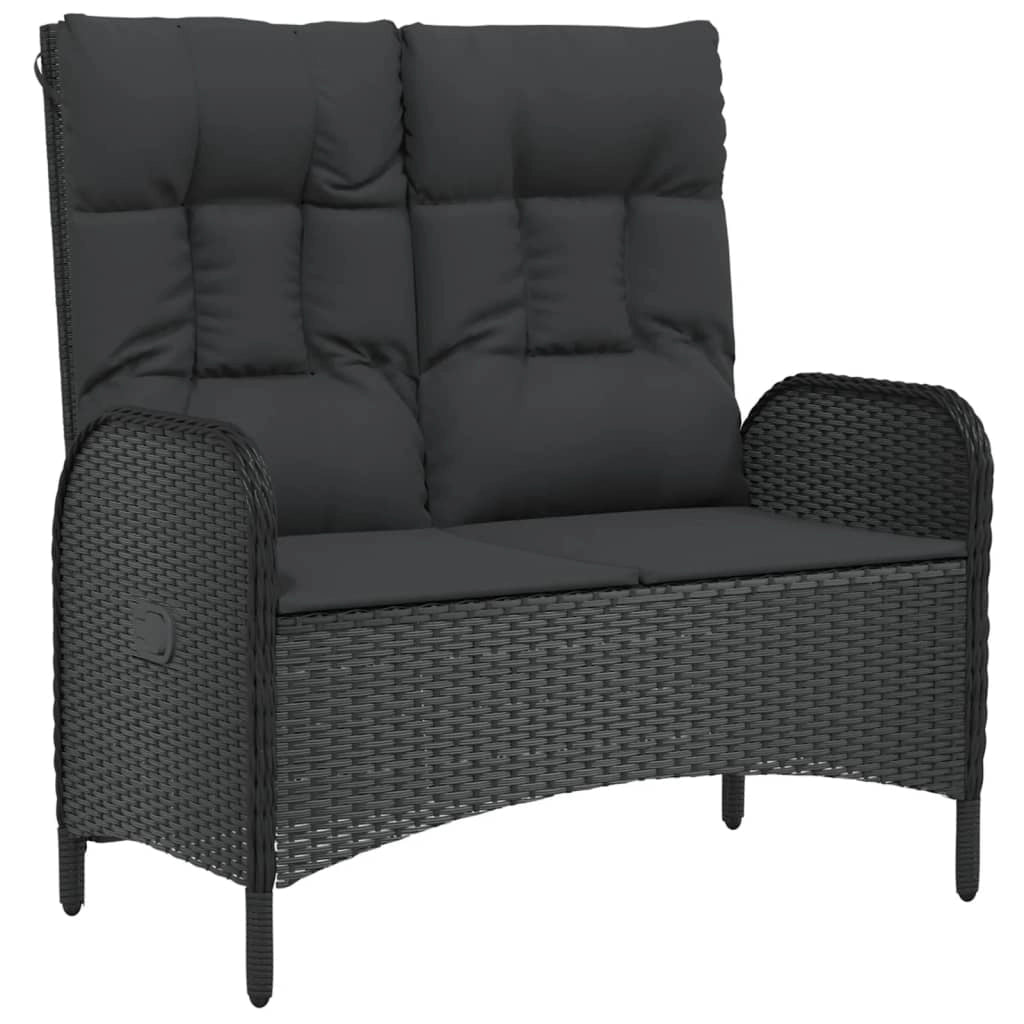 Panca da giardino mobili da esterno per patio panca reclinabile da terrazza con cuscini 107 x 62,5 x 109 cm polyrattan nero 02_0011736