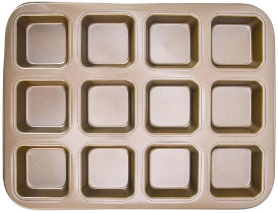Forma per muffin e brownie - 12 pozioni - Antiscivolo - Acciaio inossidabile - Facile da pulire e duraturo
