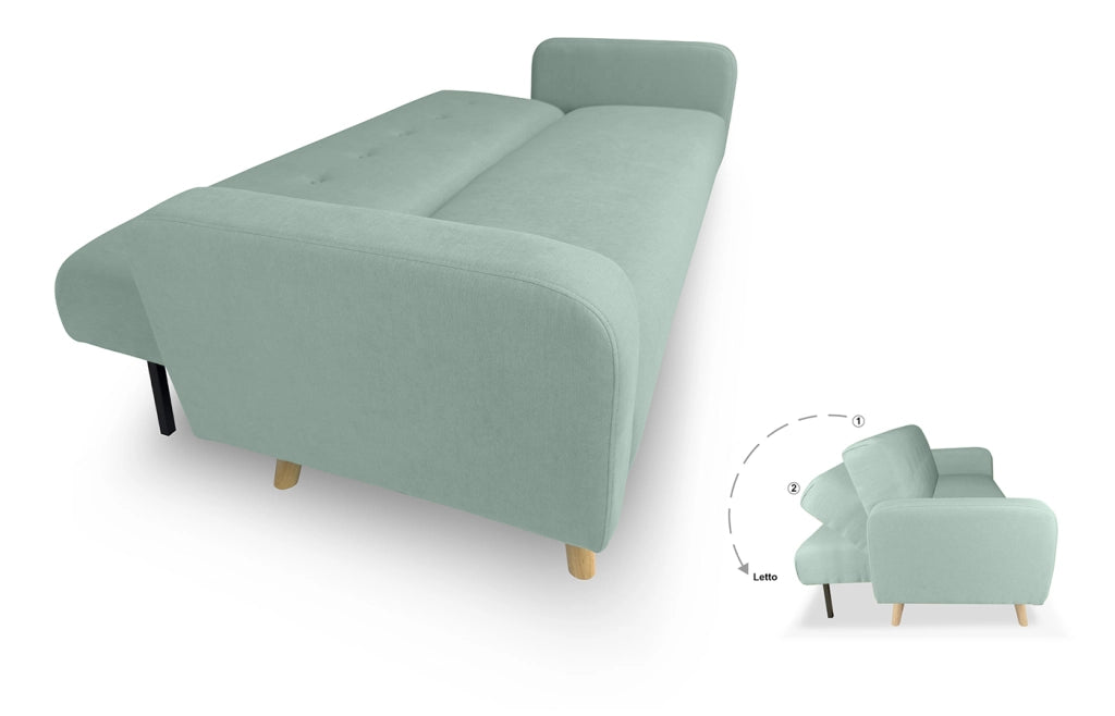 Divano letto clic clac in tessuto vellutato verde tiffany, divano 3 posti - Henry - DL-HE20FBC