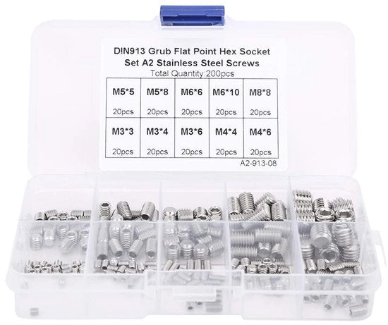 Set di viti e chiodi in acciaio inossidabile - 200 pezzi - con scatola di conservazione - M3/M4/M5/M6/M8 - per strumenti di precisione - per elettronica e meccanica