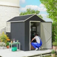 Casetta da Giardino Porta Attrezzi in Acciaio Zincato e PP con Finestra, 259x172x222 cm, Grigia e Bianca