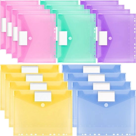 Documentenmap A4, 20 pezzi, chiusura con 11 clip e spazio per etichetta, impermeabile per l'organizzazione dei documenti (5 colori)