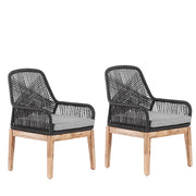 Sedie da pranzo da giardino per esterni Vimini neri Struttura in acciaio polipropilene Gambe in legno Acacia Design moderno Set di 2