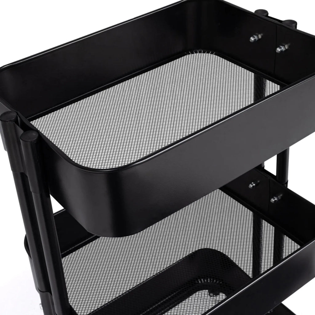 IDMarket - Carrello a 3 livelli con ripiano portaoggetti su rotelle, acciaio nero