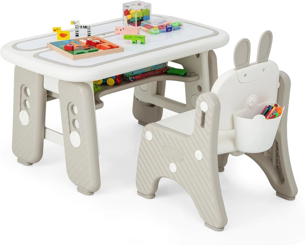 Set Tavolo e Sedia per Bambini, Tavolo e Sedia per Bambini con Mensola Ribaltabile, Lavagna Magnetica Cancellabile, Altezza Regolabile, per Camera da Letto, Sala, Giochi per Ragazzi (Rosa)