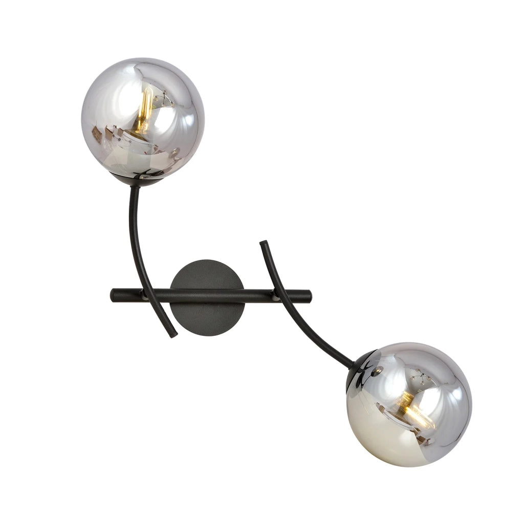 Applique Moderna 2 Luci Oceano In Acciaio Nero Bracci Regolabili E Vetro Fumè