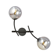 Applique Moderna 2 Luci Oceano In Acciaio Nero Bracci Regolabili E Vetro Fumè