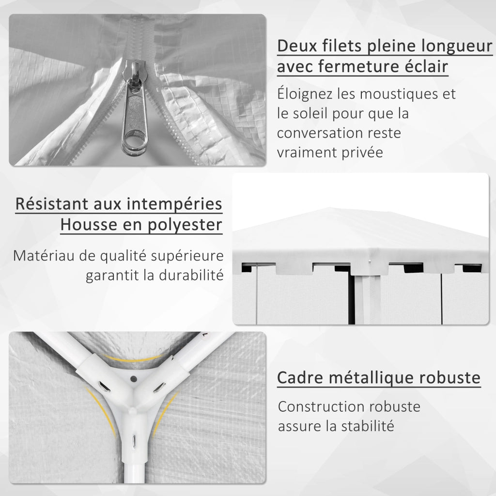 Tonnelle da giardino 3x4m ¨C zephmum ¨C bianco, con pareti in rete e 2 porte