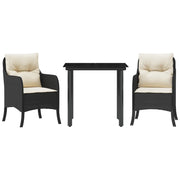 Set da Pranzo da Giardino 3 pz | Set Salotto da Giardino con Cuscini Nero in Polyrattan