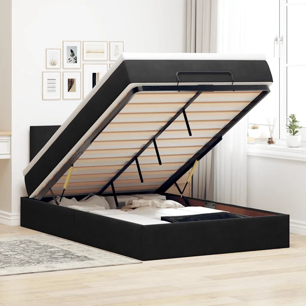 Struttura Letto Pouf con Materasso Nero 120x200 cm Velluto 3311695