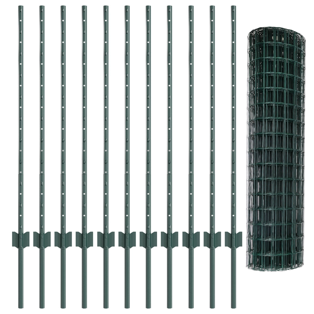 Recinzione Euro con 11 Pali Verde 1x25 m Acciaio