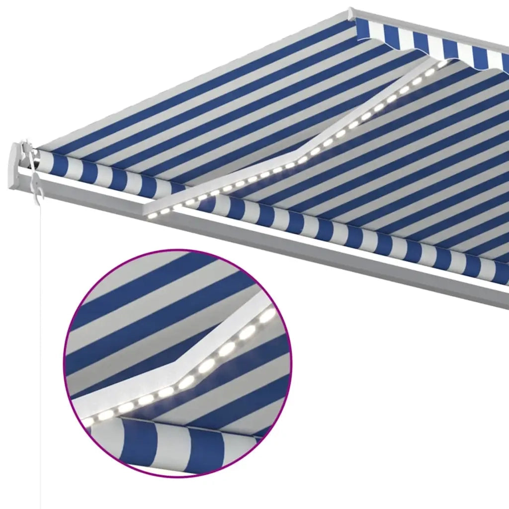 Tenda Automatica con Sensore Vento e LED 600x350 cm Blu Bianca 3069051