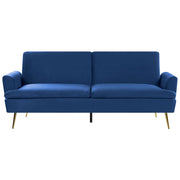 Divano Letto in Velluto Blu Navy 3 Posti Click Clack Gambe In Metallo Dorato