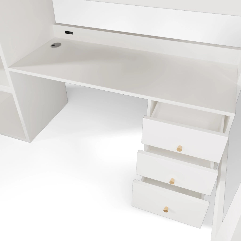 Letto a Soppalco con Scrivania, Armadio e Rete a Doghe ¨C MINIMAL ¨C 90x200, Singolo con Scala