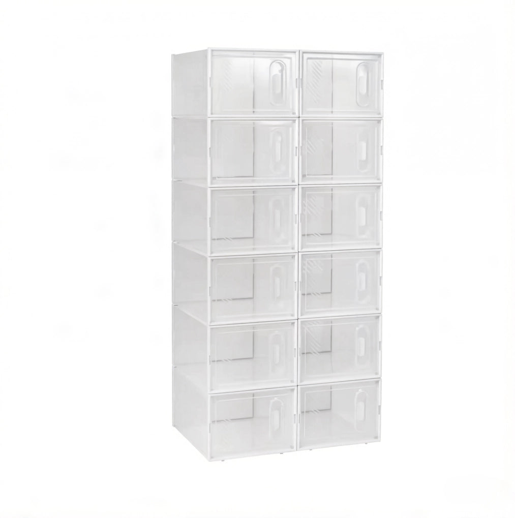 SCATOLA Portascarpe Impilabile 25x18,5x35,5 cm Plastica Trasparente e Bianca Set 12 unità
