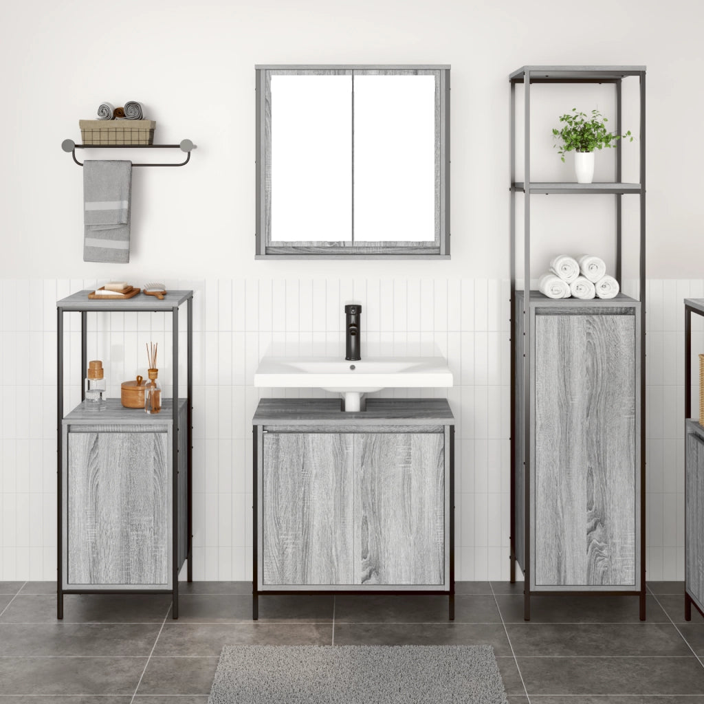 Set di Mobili da Bagno a 3 Pezzi in Legno Ingegnerizzato Grigio Sonoma