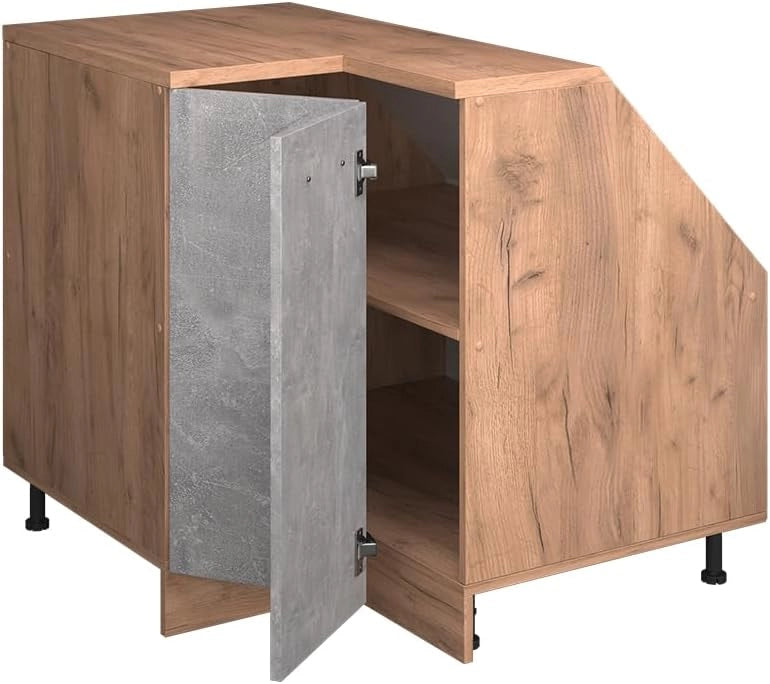 Mobile sottotetto Mobile angolare Rion, Calcestruzzo, 75.6 x 81.6 cm con 1 porta, carcassa dell’armadio profondità 60 cm, adatto per il salvaspazio sotto tetti spioventi