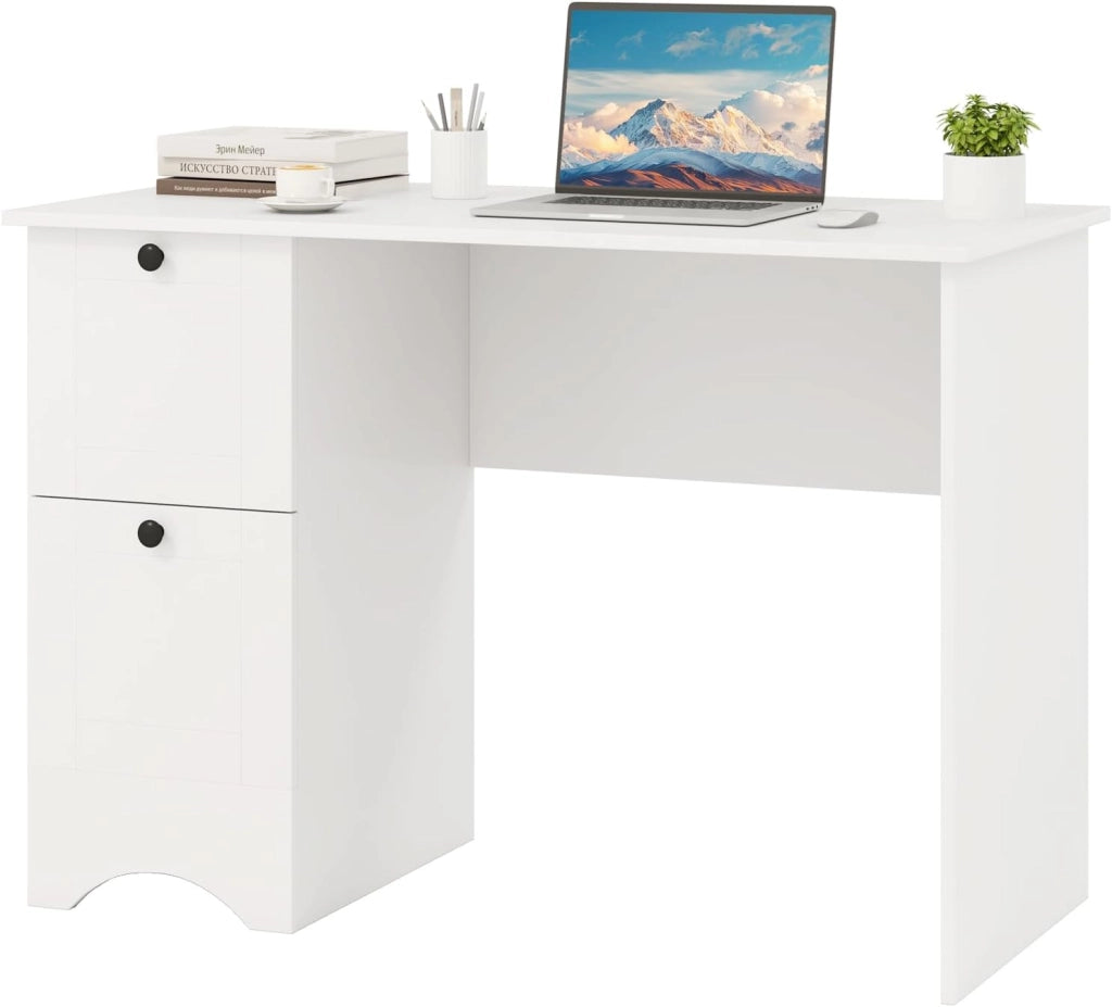 Scrivania per computer in legno con 2 cassetti, 109 x 50 x 75 cm, tavolo da lavoro salvaspazio, scrivania per ufficio, camera da letto (marrone rustico)