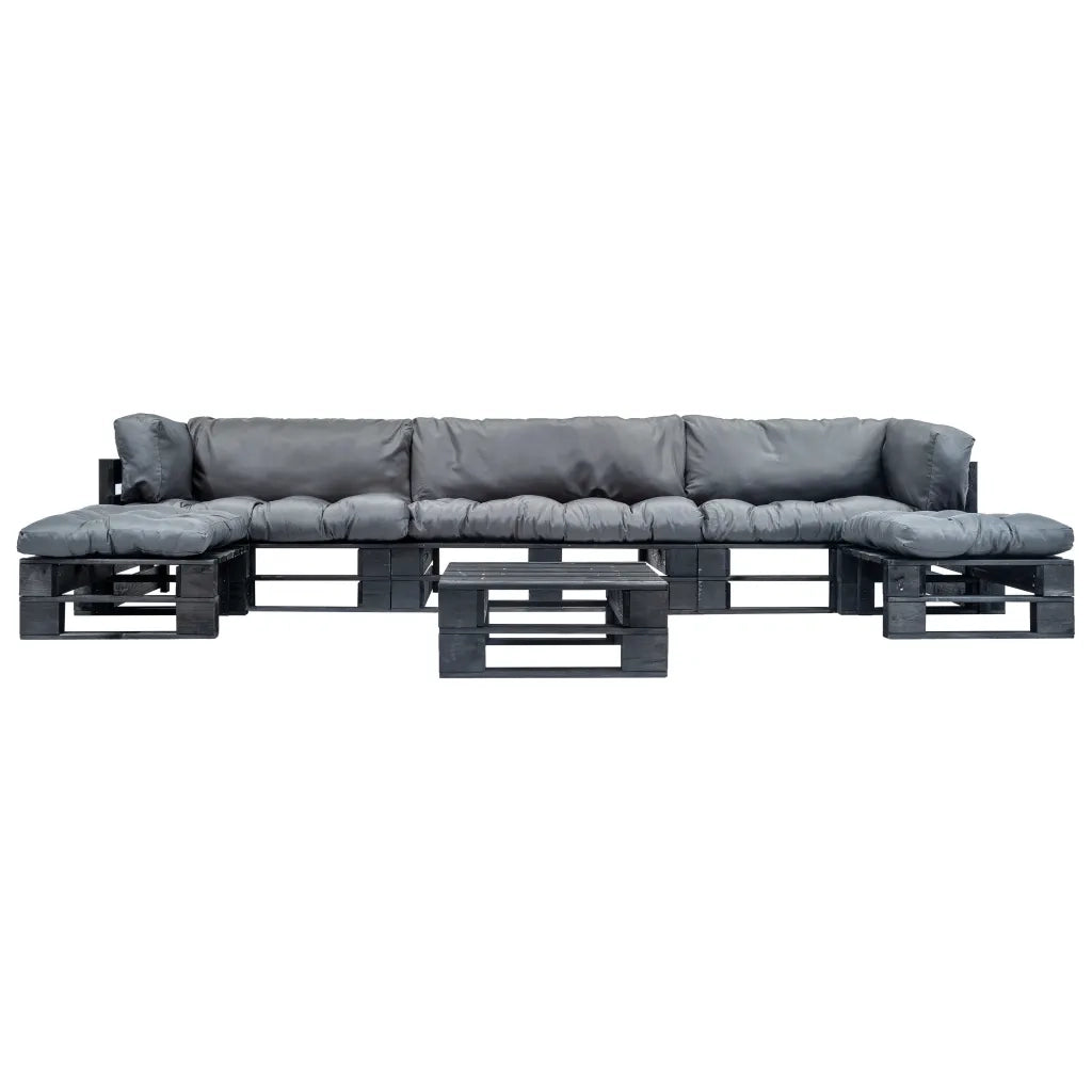 Set Divani da Giardino su Pallet 6 pz Cuscini Grigi in Legno 277434