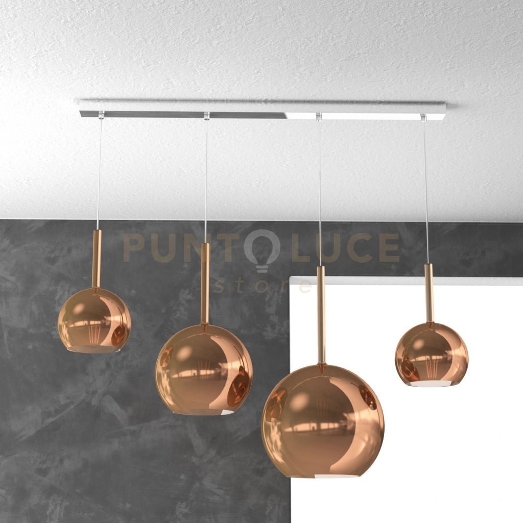 SOSP. CROMO RETTANGOLARE 4 LUCI VETRI (1 GRANDE+1 MEDIO+2 PICCOLO) TUTTI RAME 1155CR-S4 RMIX-RA