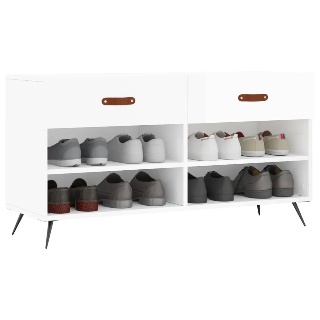 Panca Porta Scarpe-Sgabello-Panca Scarpiera Bianco Lucido 102x35x55 cm Legno Multistrato 703933