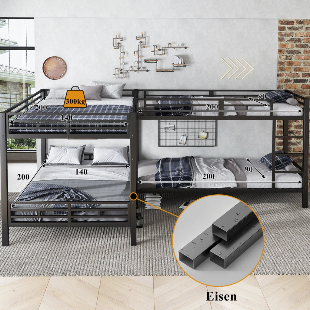 Letto a castello in ferro nero 90x200 e 140x200 cm