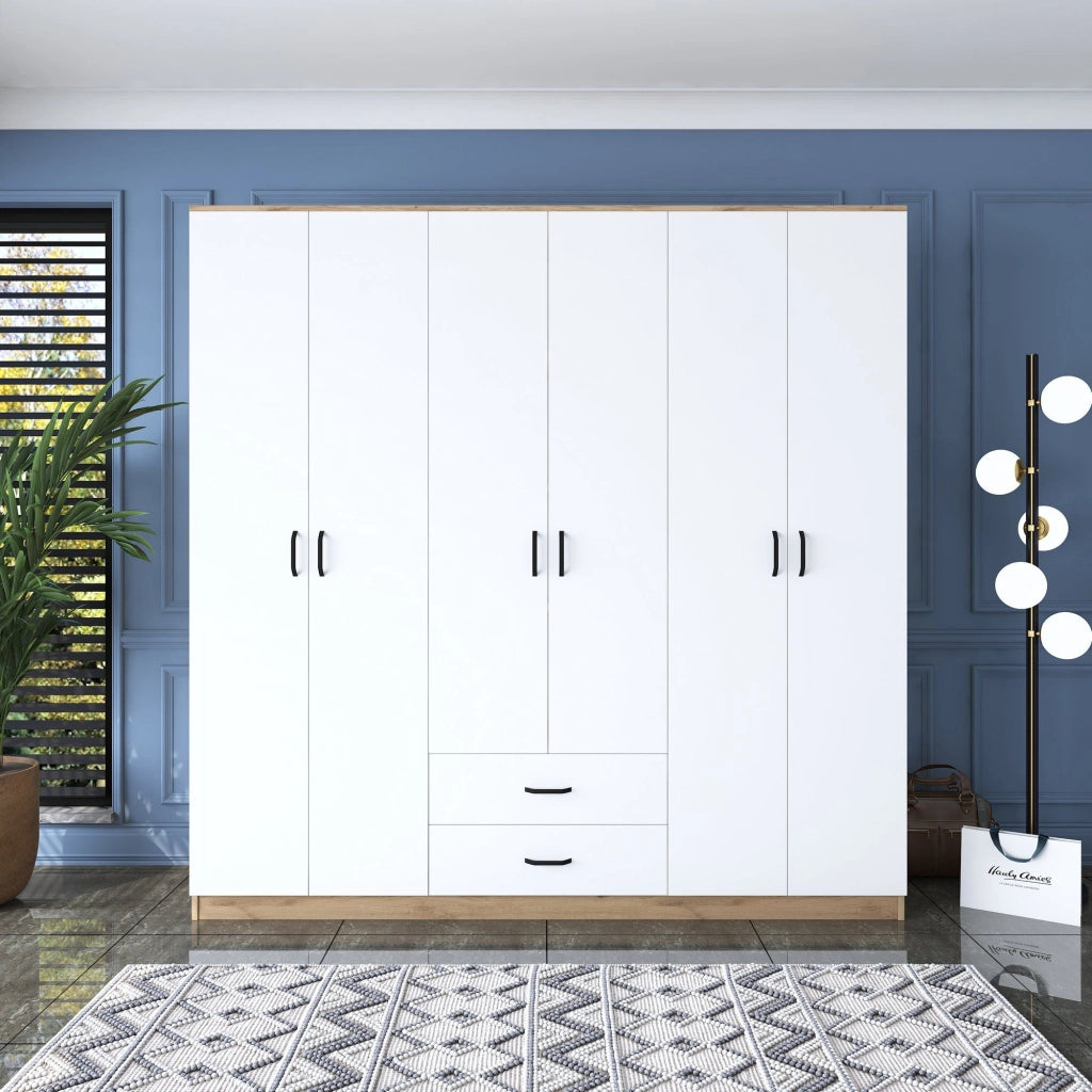 Armadio Camera da Letto Vandoies, Guardaroba Grande 5 Ripiani, 210x210h cm Bianco