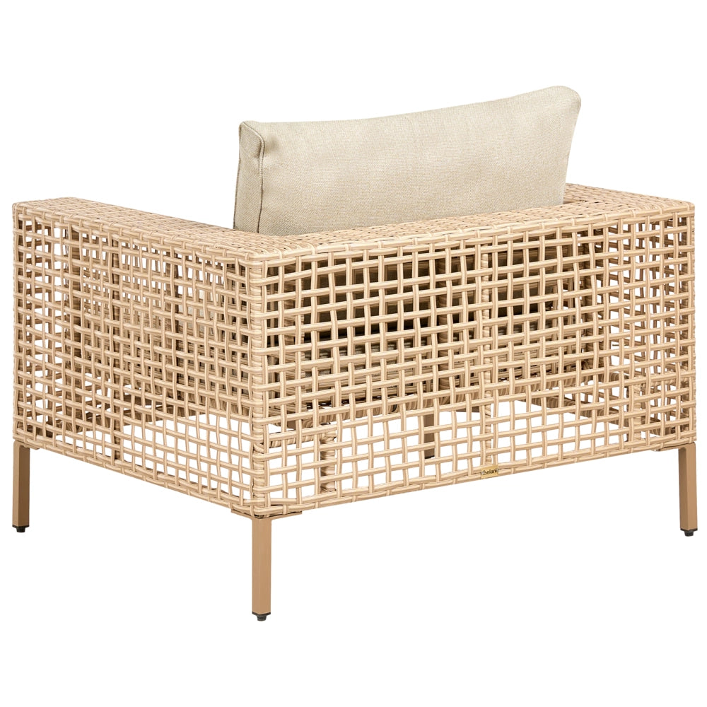 Set da giardino lato destro beige in rattan PE a 4 posti con cuscini tavolino e poltrona