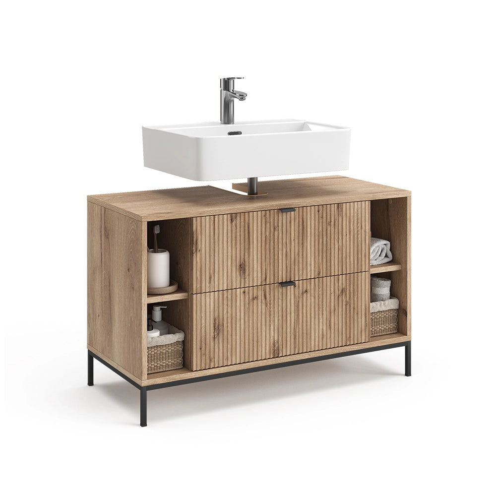 Vicco Mobile sottolavabo per bagno Quercia vichinga 100 x 63 cm Con 2 cassetti estraibili