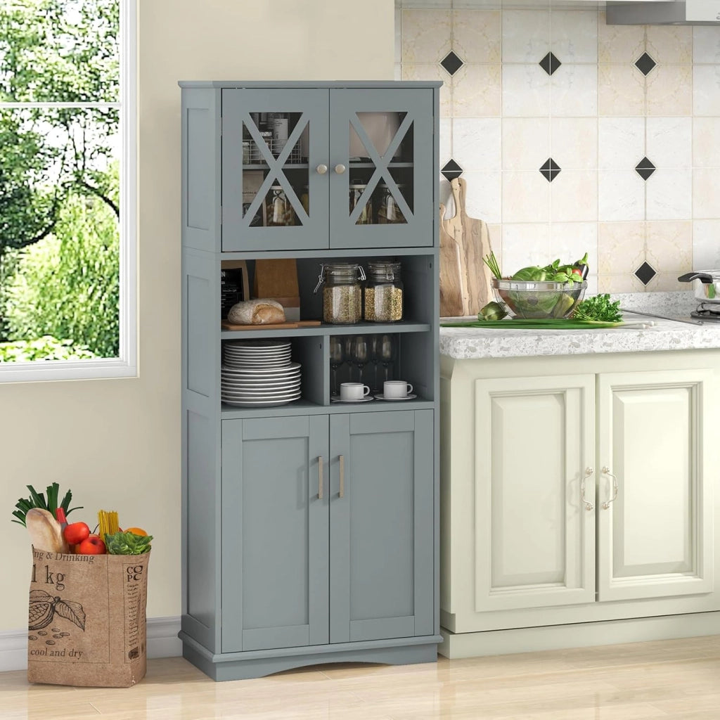 Mobile Bagno, Armadietto Salvaspazio con Porte in Acrilico, Ripiani Regolabili e Ampio Scomparto, Armadio da Terra in Legno per Soggiorno, Camera da Letto, Salotto e Cucina (Grigio)
