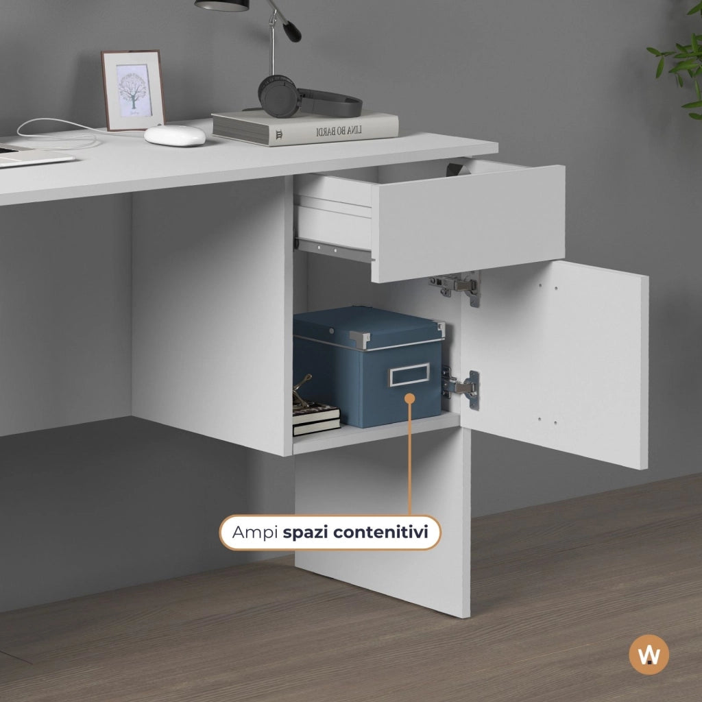 WHOUS Scrivania Easy 1 anta e 1 cassetto bianco opaco 110x50x75 cm