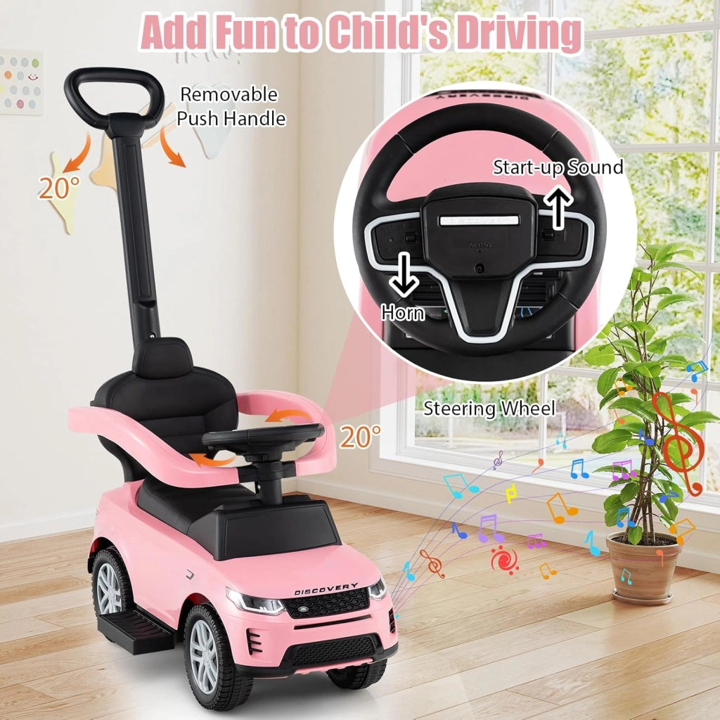 Macchina Cavalcabile per Bambini 1-3 Anni, Cavalcabile Bambino 3 in 1, Pignée Amovibile, Guida Realistica con Volante, Clacson, Musica, Carico 25 kg, Ruote Antiscivolo, Regali Bambini (Rosa)