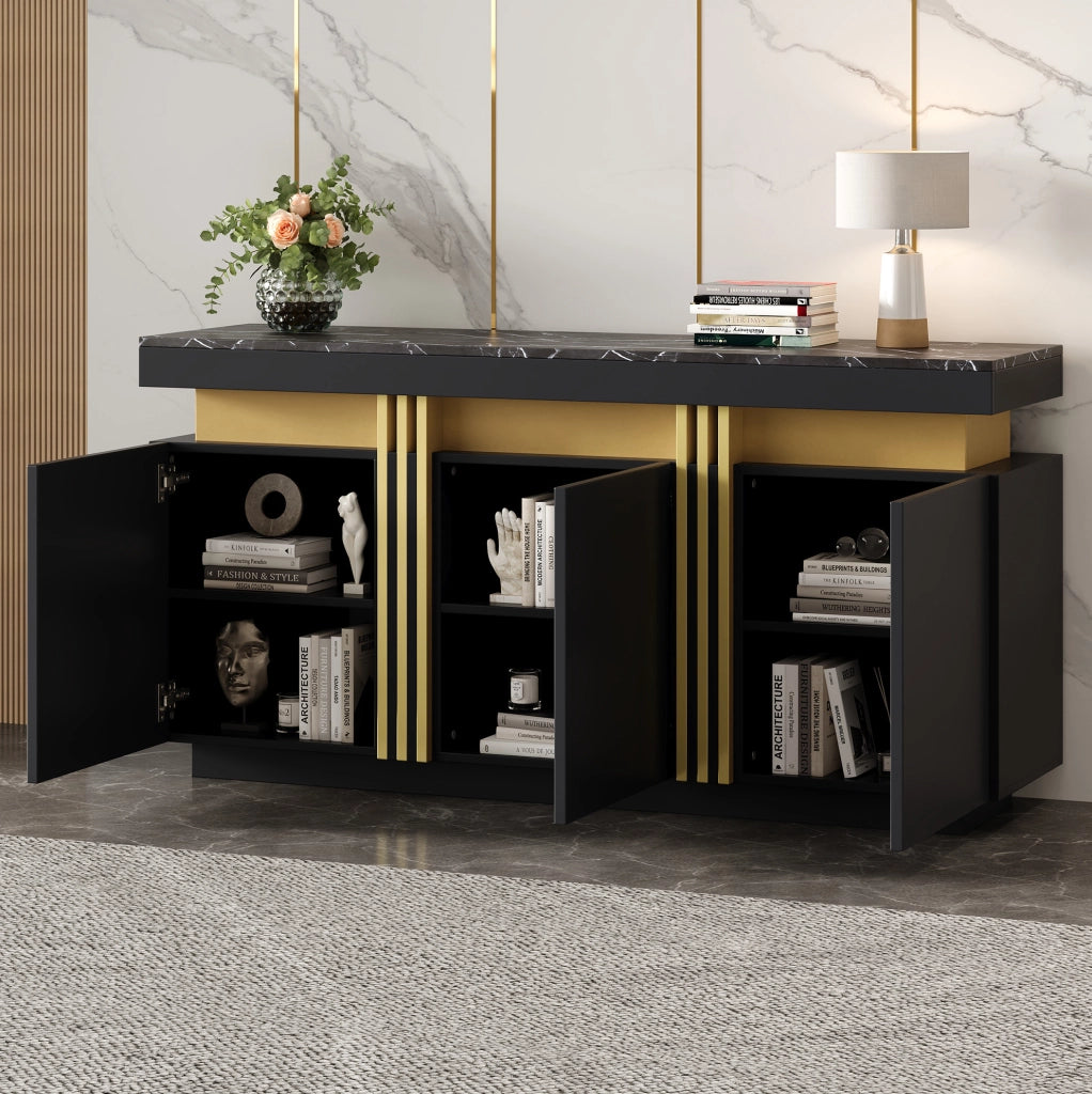 Credenza nera e oro 140 x 38 x 70 cm con 3 ante
