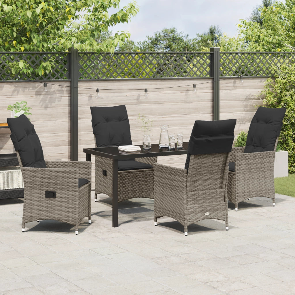 Set da pranzo da giardino 5 pezzi con cuscini grigio in polyrattan