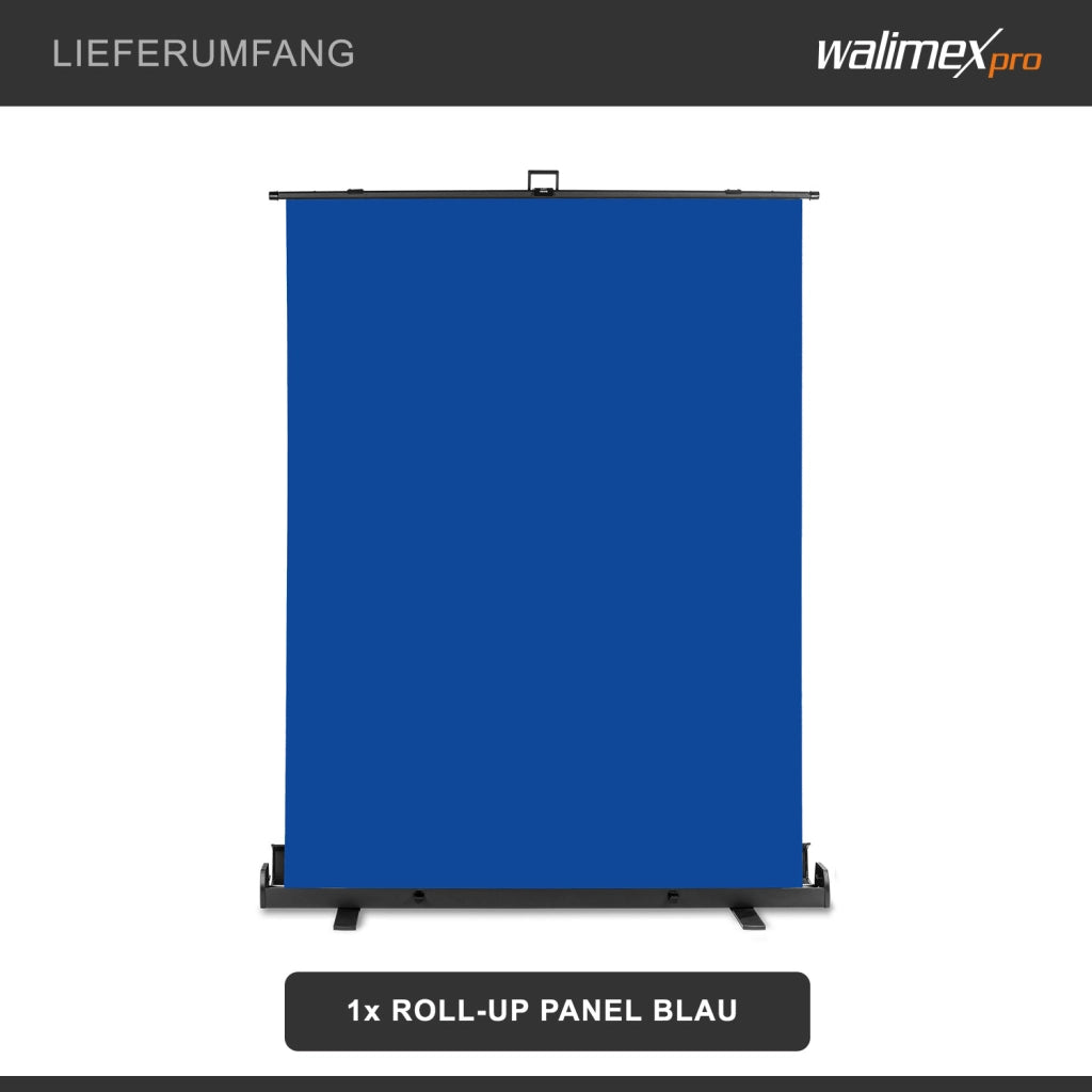 Fondale fotografico a rullo blu 155 x 200 cm, sfondo avvolgibile con supporto, sistema per studi fotografici, pannello ingualcibile per fotografia