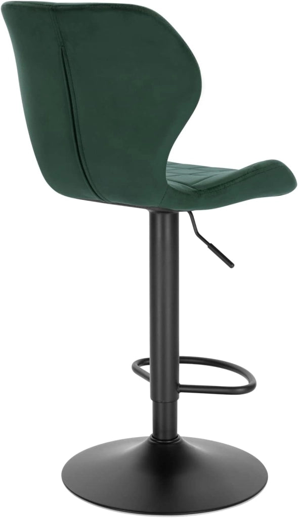 Set di 1 Sgabello da Bar con Schienale e Poggiapiedi Girevoli a 360° Sedia Alta da Cucina con Seduta Regolabile tra 60-82cm in Velluto e Metallo Verde Scuro BH324dgn-1